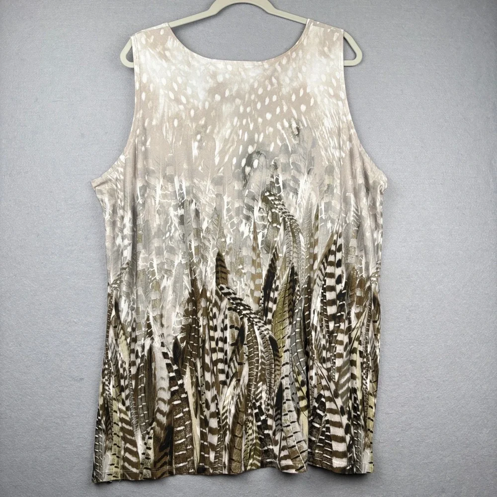 Susan Graver Liquid Knit Tank Top Womens 3X Feather Print Scoop Neck Eclectic